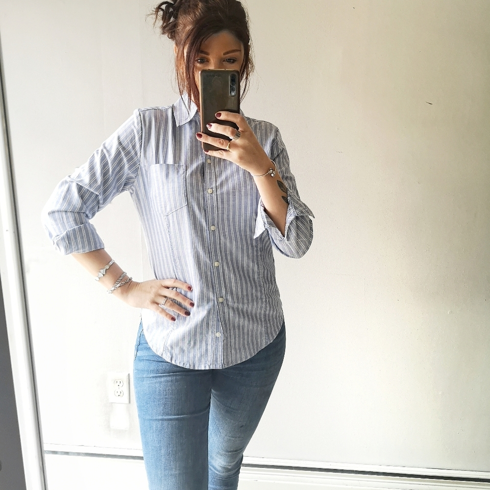 4/25 RIDERS Lee top button down shirt striped blue